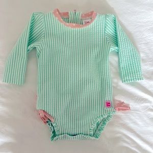 Ruffle Butts 6-12 month swim suit Green Seersucker